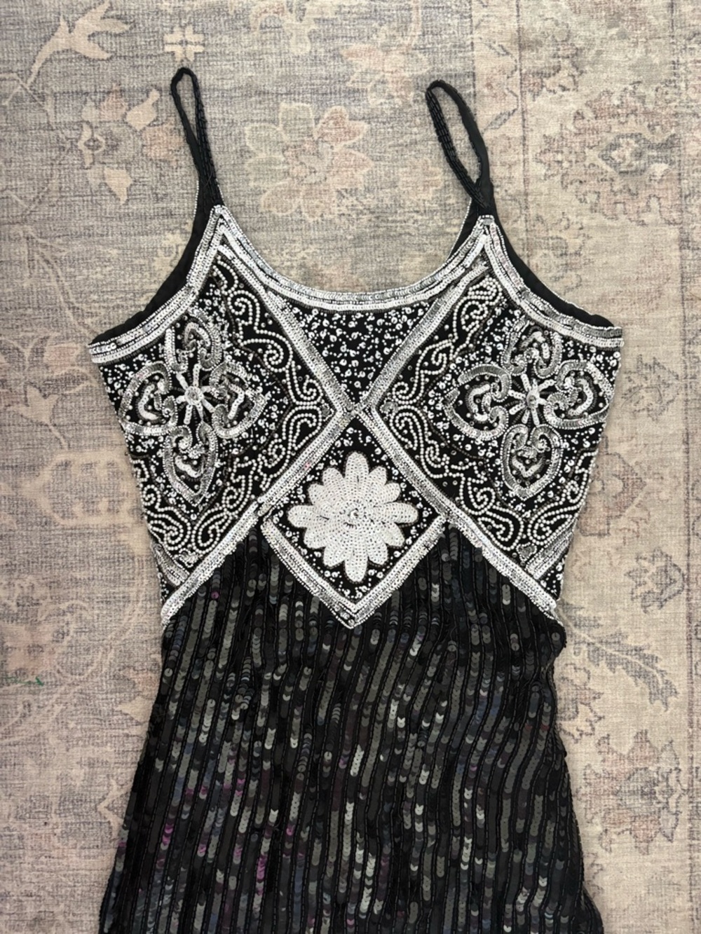Laurence Kazar Black and White Sequin Maxi Dress - Picture 3 of 6